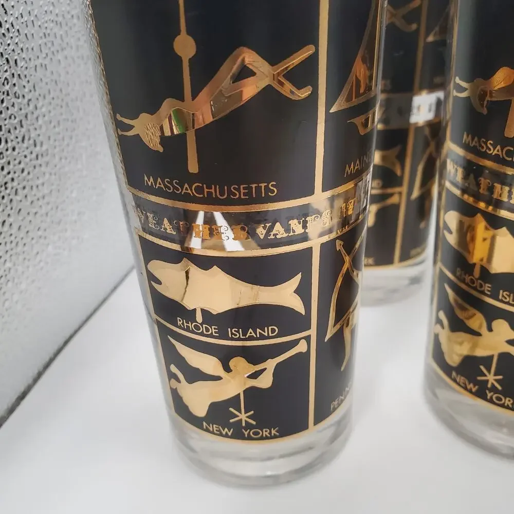 Vintage MCM Helen Conroy Highball Glasses Set of 6 Weathervane Americana‎